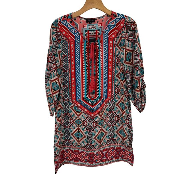 Tolani Women's size XS Silk Tunic mini Dress Multicolor Geometric Print - Picture 1 of 11